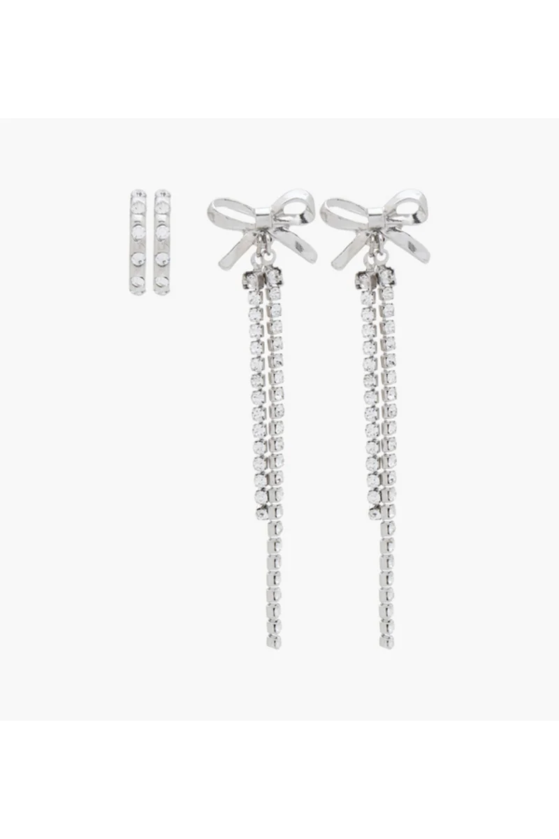 LIFESTYLE Pack of 2 Silver Tone Stone Embellished Earrings with Pushback Closure